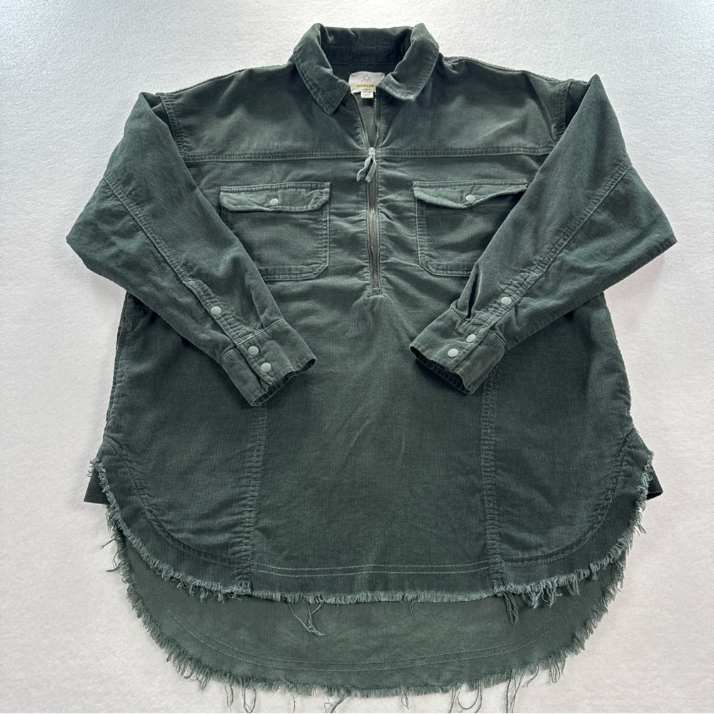 Offline by Aerie Corduroy 1/4 Zip Pullover Women's XS Pockets Green Shacket EUC